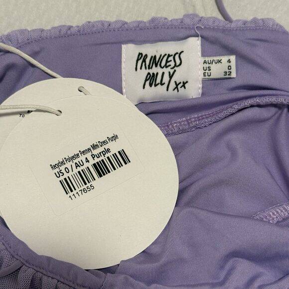 NWT Princess Polly Penney Dress Purple Ruched Mesh Mini Bodycon Size 0 - Picture 6 of 7